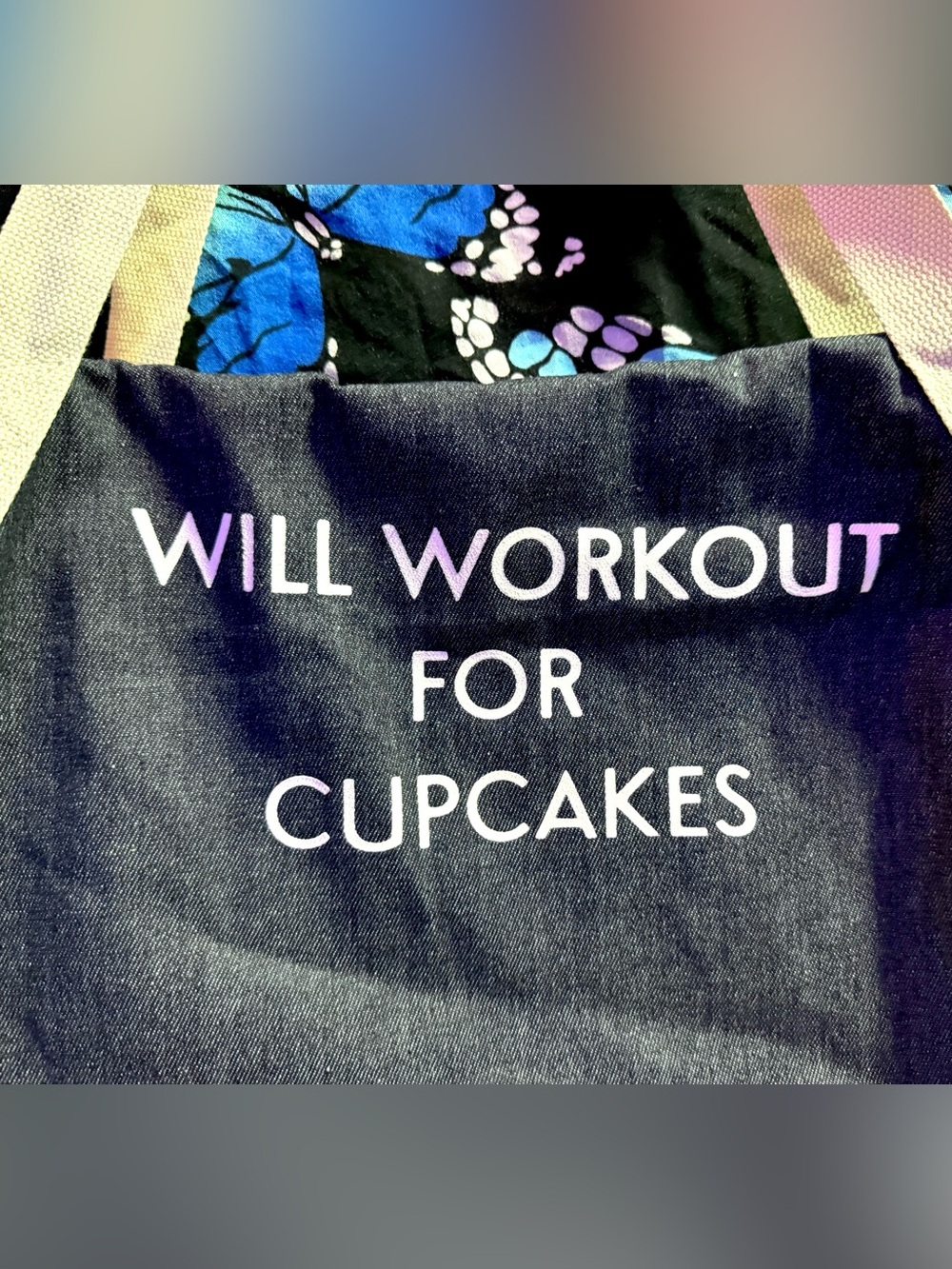 Will Workout  For Cupcakes Denim Duffle Bag